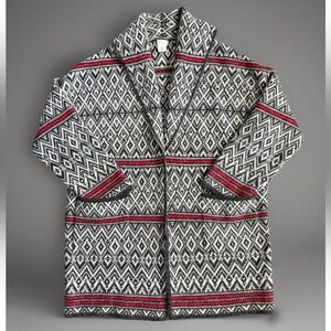 Aspen Women’s Sweater Cardigan Fair Isle Gray & Red Size 1x